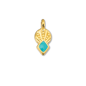 Bedels DQ metaal ruit Turquoise blue-Goud (nikkelvrij)