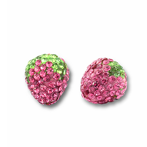 Acryl kralen met strass aardbei Pink-light green