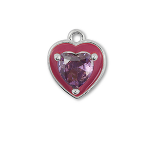 Brass TQ metaal bedels hart Silver-purple