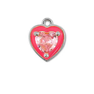 Brass TQ metaal bedels hart Silver-neon pink-light pink