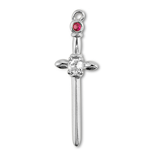 Brass TQ metaal bedels zwaard Silver-crystal-berry wine red