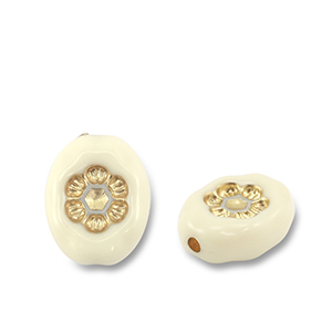 Acryl kralen ovaal met bloem Off white-gold