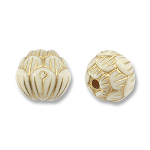 Acryl kralen rond met bloem Off white-gold