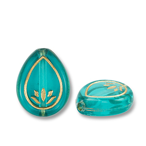 Acryl kralen druppel Teal blue-gold