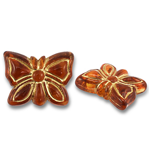 Acryl kralen vlinder Cognac brown-gold