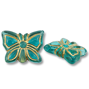 Acryl kralen vlinder Teal blue-gold