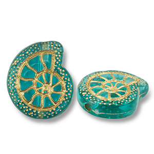 Acryl kralen schelp Teal blue-gold
