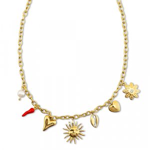 Roestvrij stalen (RVS) Stainless steel kettingen met bedels zomer Gold-red-white