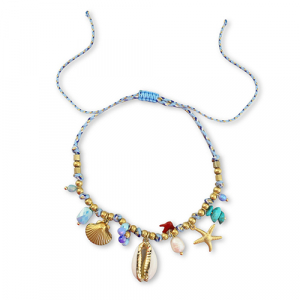 Roestvrij stalen (RVS) Stainless steel armbanden met bedels zeeleven Gold-multicolour