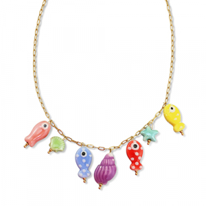 Roestvrij stalen (RVS) Stainless steel kettingen met bedels vissen Gold-multicolour