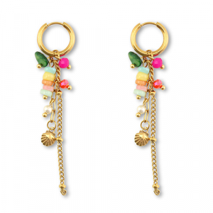 Roestvrij stalen (RVS) Stainless steel oorbellen schelp Gold-multicolour