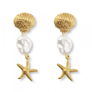 Roestvrij stalen (RVS) Stainless steel oorbellen zeester Gold-white