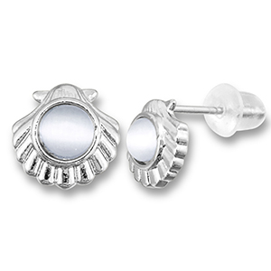Brass TQ metaal oorbellen / oorstekers schelp met parel Silver-light grey