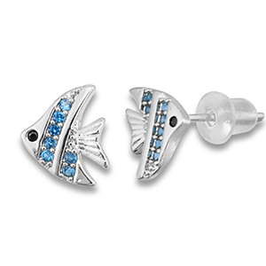 Brass TQ metaal oorbellen / oorstekers vis Silver-light blue