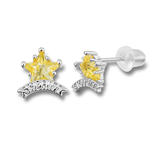 Brass TQ metaal oorbellen / oorstekers sherrif ster Silver-yellow