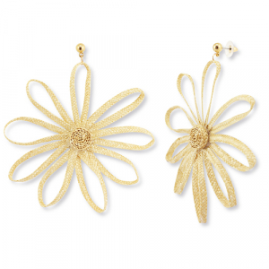 Trendy raffia oorbellen bloem Vanilla yellow-gold