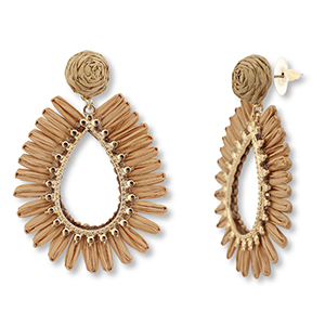Trendy raffia oorbellen druppel Brown-light brown-gold