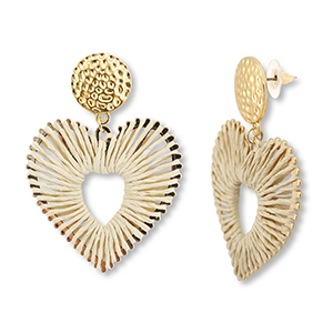 Trendy raffia oorbellen hart Beige-gold