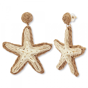 Trendy raffia oorbellen zeester Beige-light brown-gold