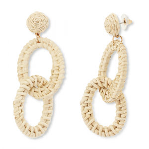Trendy raffia oorbellen ovaal Beige-gold