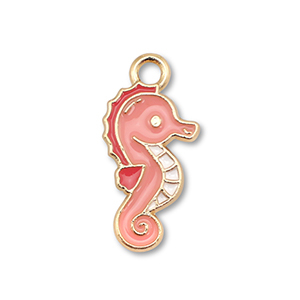 Bedels metaal enamel zeepaard Gold-peach pink