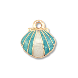 Bedels metaal enamel schelp Gold-teal blue-white