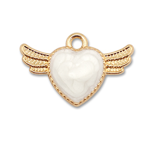 Bedels metaal enamel hart met vleugels Gold-white