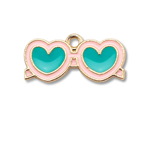 Bedels metaal enamel zonnebril hart Gold-turquoise blue-light pink