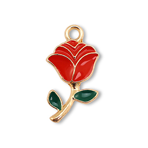 Bedels metaal enamel roos Gold-red