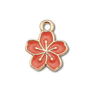 Bedels metaal enamel bloem Gold-dark coral red