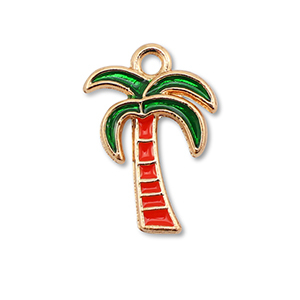 Bedels metaal enamel palmboom Gold-red-dark green