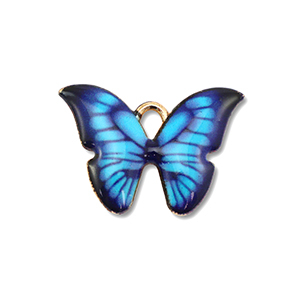 Bedels metaal enamel vlinder Gold-blue-black