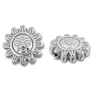 Roestvrij stalen (RVS) Stainless steel kralen bloem met gezicht Silver