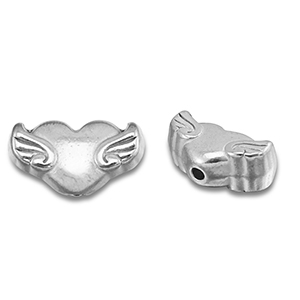 Roestvrij stalen (RVS) Stainless steel kralen hart met vleugels Silver