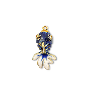 Eco-brass&reg; metaal bedels vis Gold-dark blue-white