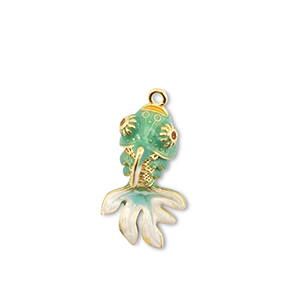 Eco-brass&reg; metaal bedels vis Gold-turquoise-white