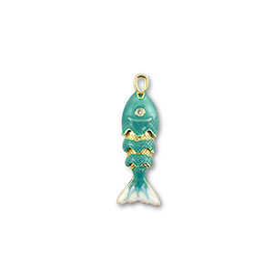 Eco-brass&reg; metaal bedels vis Gold-turquoise-white