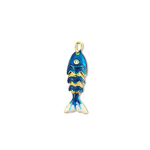 Eco-brass&reg; metaal bedels vis Gold-dark blue-white