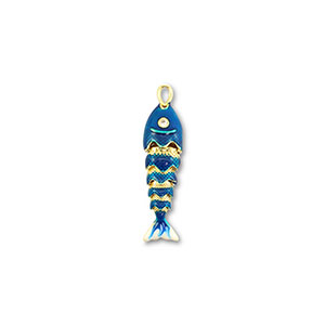 Eco-brass&reg; metaal bedels vis Gold-dark blue-white