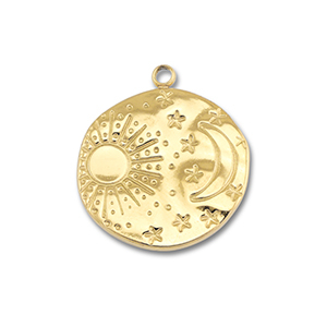 Roestvrij stalen (RVS) Stainless steel bedels zon & maan Gold