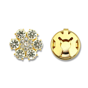 Eco-brass&reg; metaal button covers zirkonia bloem Gold-crystal