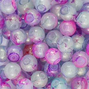 6 mm glaskralen met glitters Multicolour purple-gold