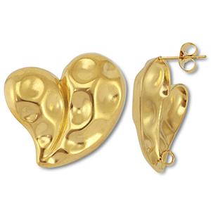 Roestvrij stalen (RVS) Stainless steel onderdelen oorbellen / oorstekers hart met oogje Gold