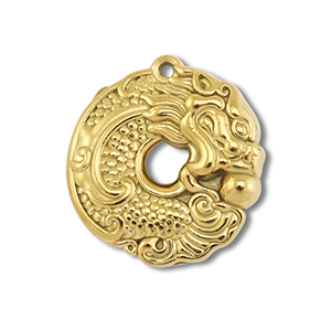 Roestvrij stalen (RVS) Stainless steel bedels donut met draak Gold