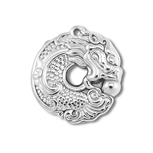 Roestvrij stalen (RVS) Stainless steel bedels donut met draak Silver
