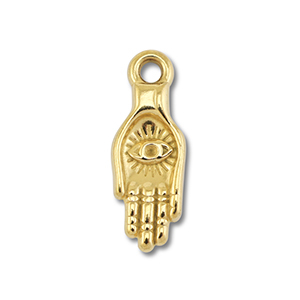 Roestvrij stalen (RVS) Stainless steel bedels hand met oog Gold