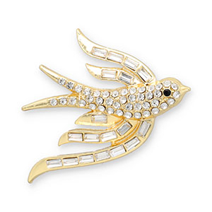 Broches zwaluw Gold-transparent-black