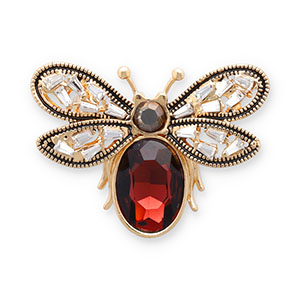 Broches vlinder Gold-dark red-grey-transparent