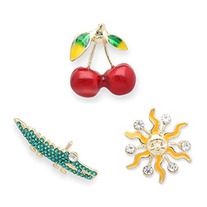 Pins kersen / krokodil / zon Gold-green-red-yellow