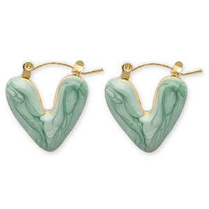 Roestvrij stalen (RVS) Stainless steel oorbellen creolen hart Gold-green